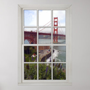 Golden Grind Bridge Faux - Fake White Window Poster