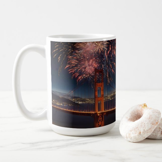 Golden Grind Bridge Fireworks Independence day, Kaffemugg (Med munk)