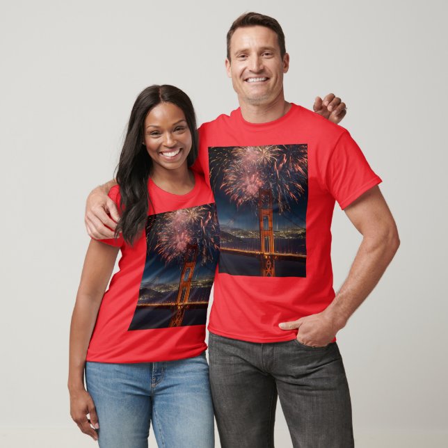 Golden Grind Bridge Fireworks Independence day, T Shirt (Unisex)