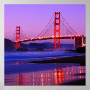 Golden Grind Bridge på Baker Beach vid Sundown Poster