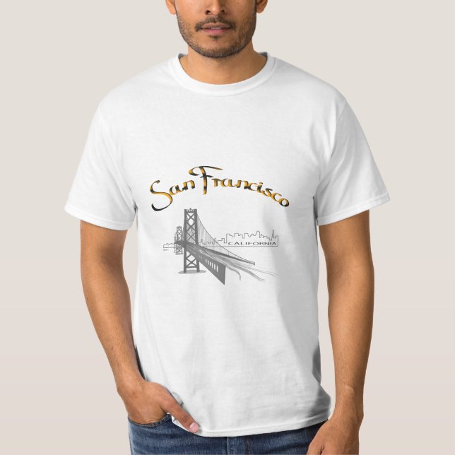Golden Grind Bridge, San Francisco, CA Grått/Guld  T Shirt (Framsida)