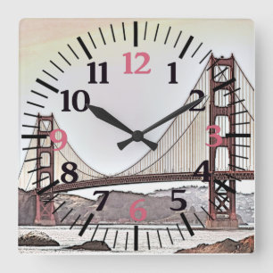 Golden Grind Bridge - San Francisco, CA (rosa) Fyrkantig Klocka