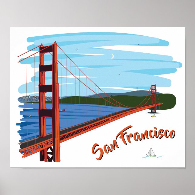 Golden Grind Bridge San Francisco Illustration Poster (Framsidan)