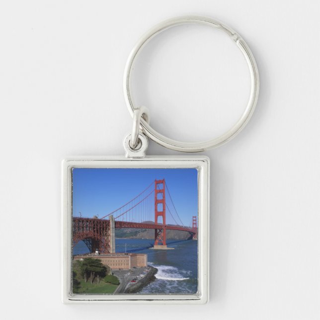 Golden Grind Bridge, San Francisco, Kalifornien, 8 Fyrkantig Silverfärgad Nyckelring (Framsidan)