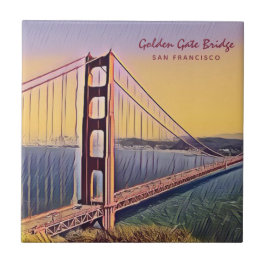 Golden Grind Bridge San Francisco-Vintage-målning Kakelplatta