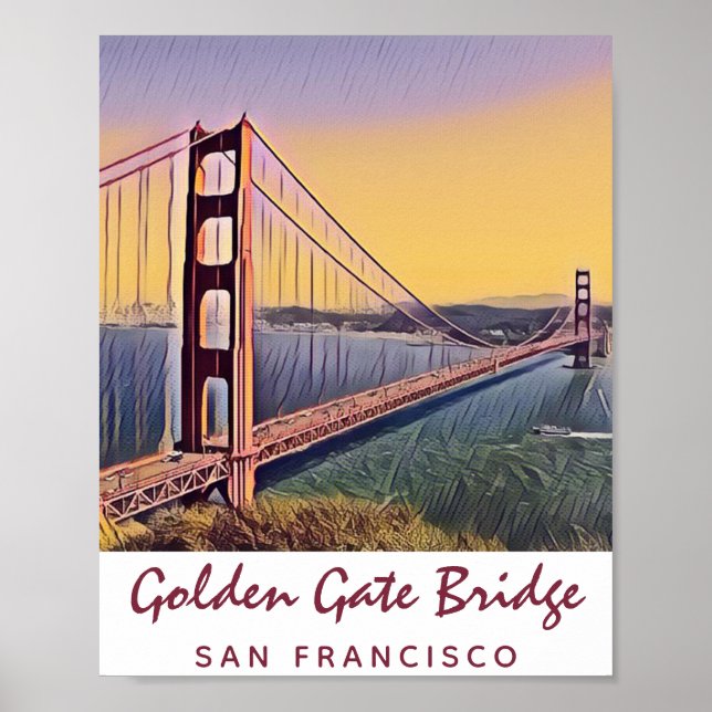 Golden Grind Bridge San Francisco-Vintage-målning Poster (Framsidan)