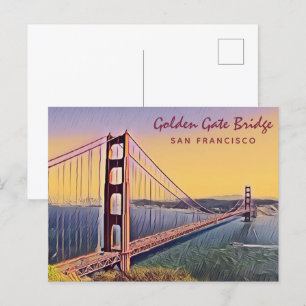Golden Grind Bridge San Francisco-Vintage-målning Vykort