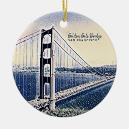 Golden Grind Bridge San Francisco Watercolor Art A Julgransprydnad Keramik