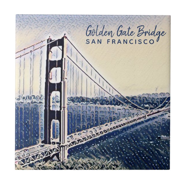 Golden Grind Bridge San Francisco Watercolor Art A Kakelplatta (Framsidan)