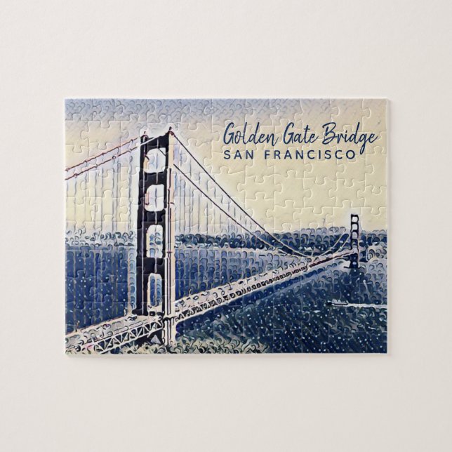 Golden Grind Bridge San Francisco Watercolor Art A Pussel (Horisontell)