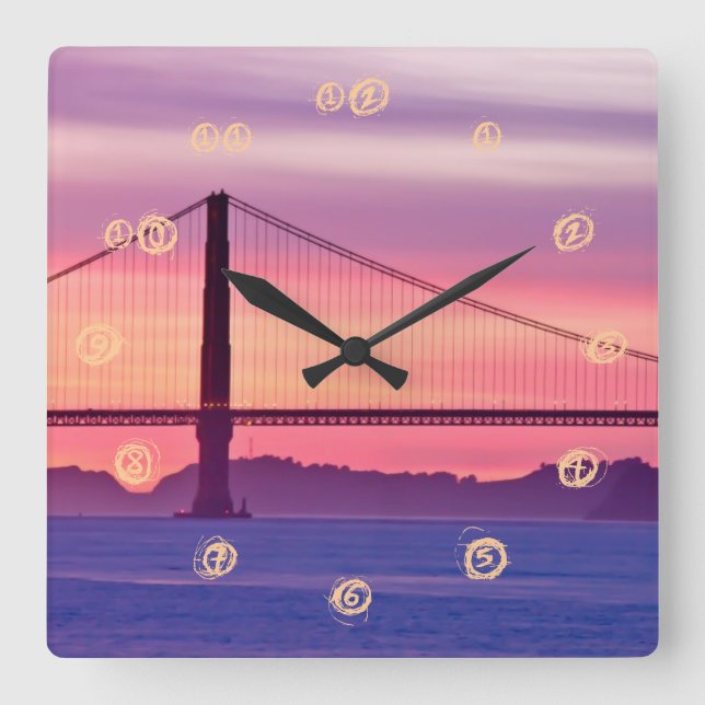 Golden Grind Bridge vid Sunset Fyrkantig Klocka (Framsida)