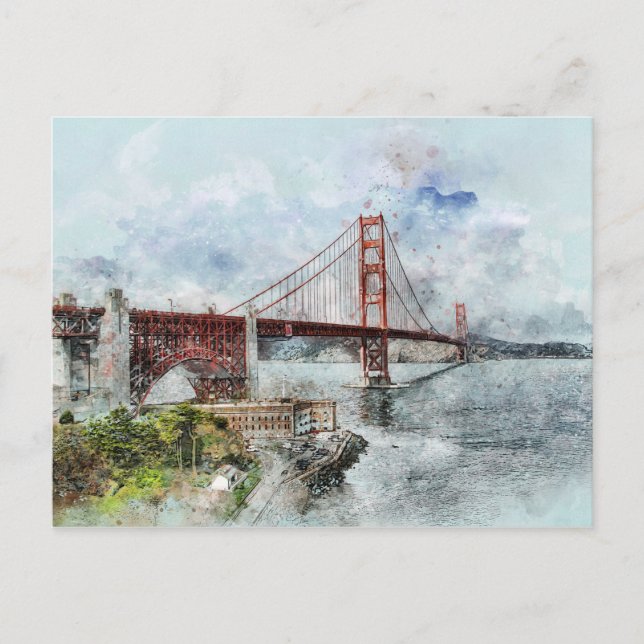 Golden Grind Bridge Watercolor Postcard Vykort (Framsida)
