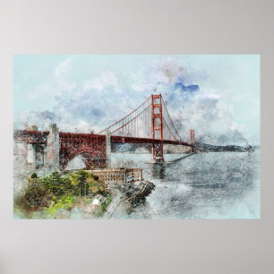 Golden Grind Bridge Watercolor Poster