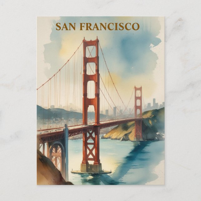 Golden Grind Bridge Watercolor San Francisco Vykort (Framsida)