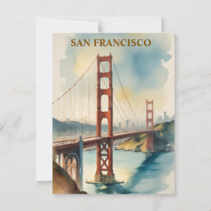 Golden Grind Bridge Watercolor San Francisco Vykort