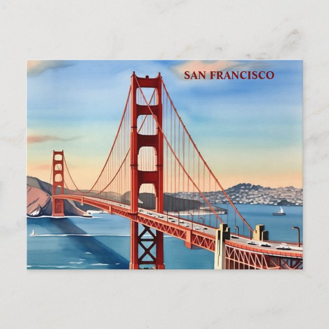 Golden Grind Bridge Watercolor San Francisco Vykort (Framsida)