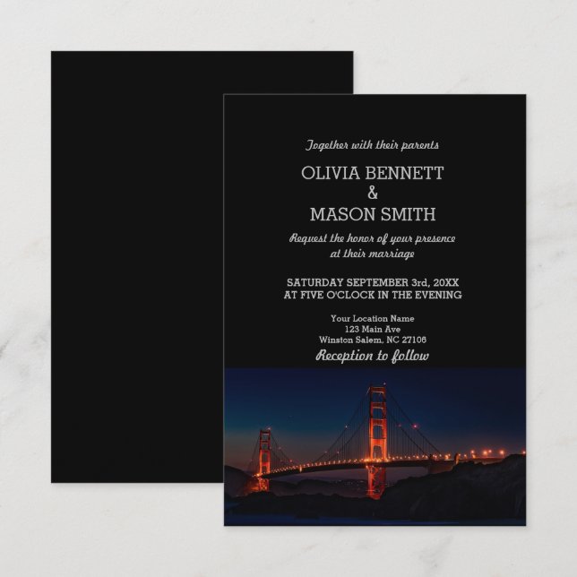 Golden Grind San Francisco-bröllopsinbjudan Inbjudningar (Fram/baksida)