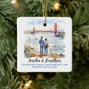 Golden Grind, San Francisco, Watercolor Travel Art Julgransprydnad Keramik