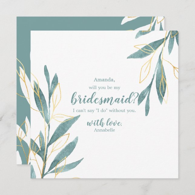 Golden Grönt Blommigt.. Du blir min Bridesmaid Inbjudningar (Fram/baksida)