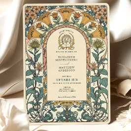 Golden & Grönt Blommigtarna Art nouveau Bröllop Inbjudningar