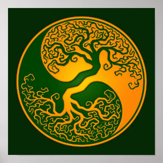 Golden Grönt Livets träd Yin Yang Poster