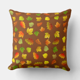 Golden, Grönt, Orange Höst löv på Brown Kudde