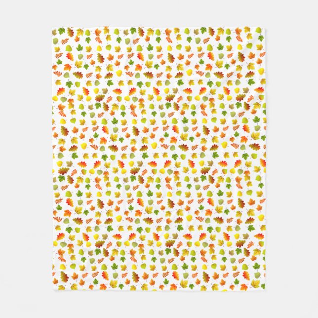 Golden, Grönt, Orange Höst löv på vit Fleecefilt (Framsidan)