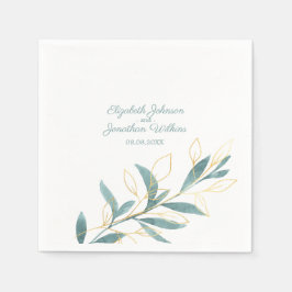 Golden Grönt Watercolor Blommigt Bröllop Pappersservett