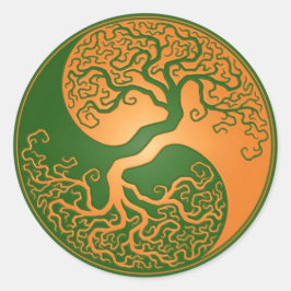 Golden Grönt Yin Yang Träd Runt Klistermärke