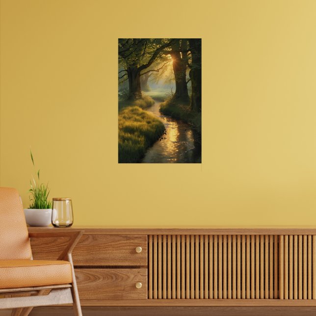 Golden Grove Sunrise - Tranquil Sunlit Forest Stre Poster (Vardagsrum 2)