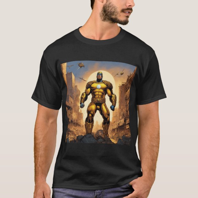 "Golden Guardian: Soasing through the Apocalypse" T Shirt (Framsida)