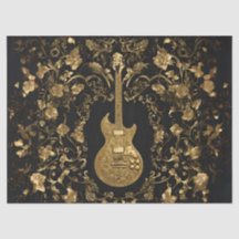 Golden Guitar in Golden Garden on Black
