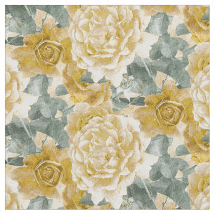 Golden Gul ros Blommönster Tyg