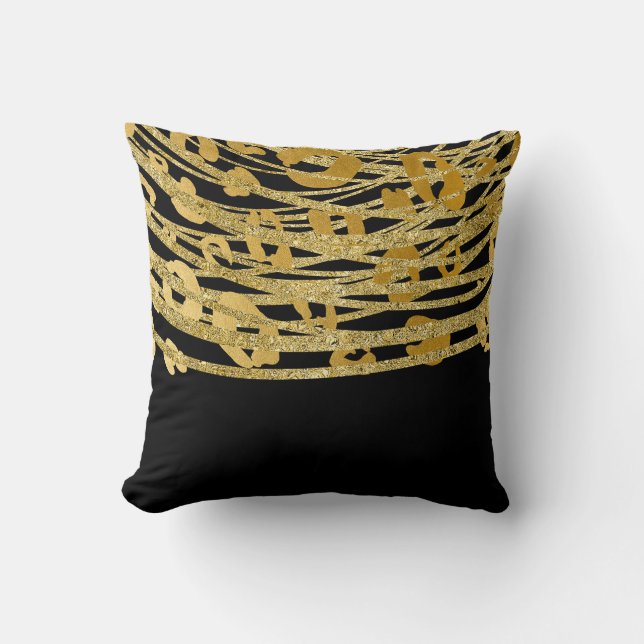 Golden Guld Black Leopard Cheetah Print Glam Kudde (Framsida)