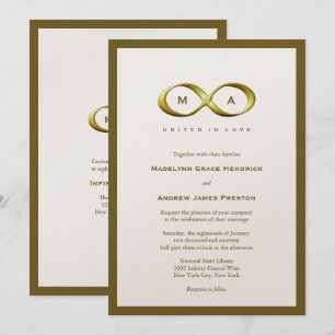 Golden Guld Infinity Hand Clasp Monogram Bröllop Inbjudningar