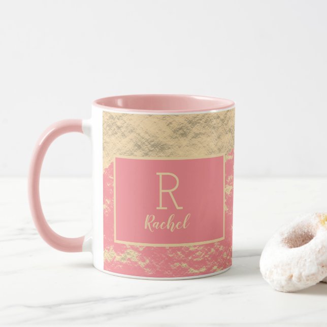 Golden Guld Rosa Foil Monogram Initialer Classy Mugg (Med munk)