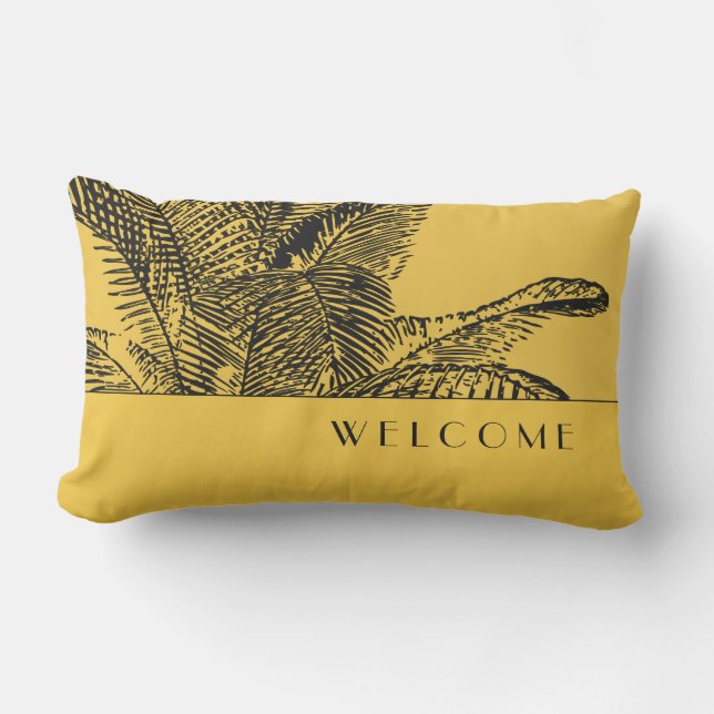 Golden Gult & Black Tropical Handflatan Löv | Välk Lumbarkudde (Framsida)
