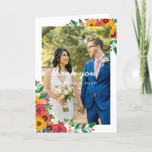 Golden Gult Boho Blommigts Bröllop Photo Tack Kort