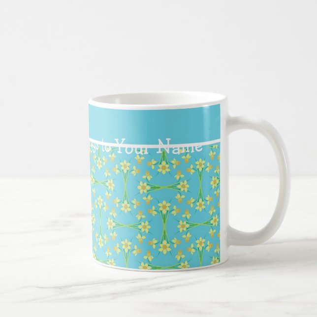 Golden Gult Daffodils Mönster på Himlar Blue Kaffemugg (Höger)