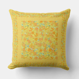 Golden Gult Daffodils och Check Gingham Gräns Kudde