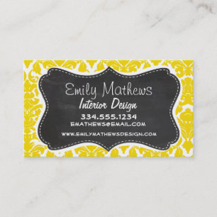 Golden Gult Damask; Vintage Chalkboard Visitkort