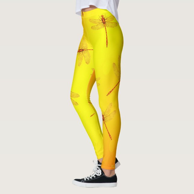 Golden Gult Dragonfly Mönster Leggings (Vänster)