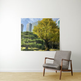 Golden Gult Ginkgo och Gräs Träd