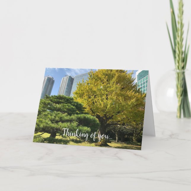 Golden Gult Ginkgo och Gräs Träd Kort (Framsida)