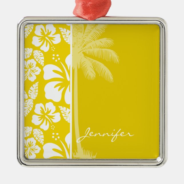 Golden Gult Hawaiian Tropical Handflatan Julgransprydnad Metall (Framsidan)