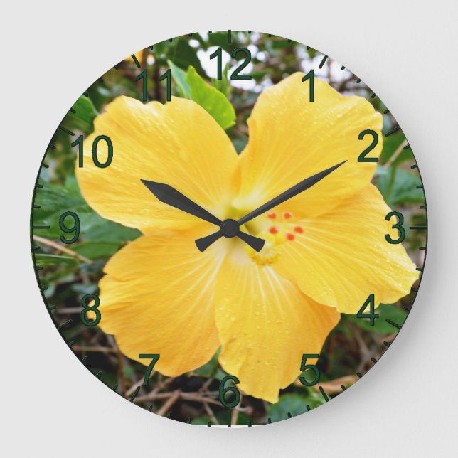Golden Gult Hibiscus Flower, Wall Clock Stor Klocka (Framsida)