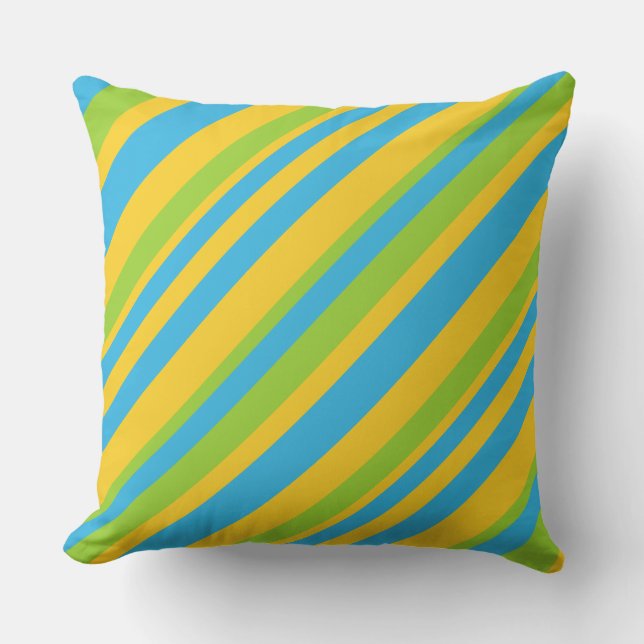 Golden Gult, Himlar Blue, Grönt Diagonal Rand Kudde (Framsida)