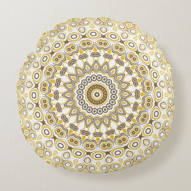 Golden Gult Mandala Mönster Rund Kudde (Framsidan)