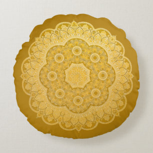 Golden Gult Mandala Round Pillow Rund Kudde