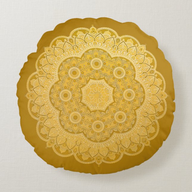 Golden Gult Mandala Round Pillow Rund Kudde (Framsidan)